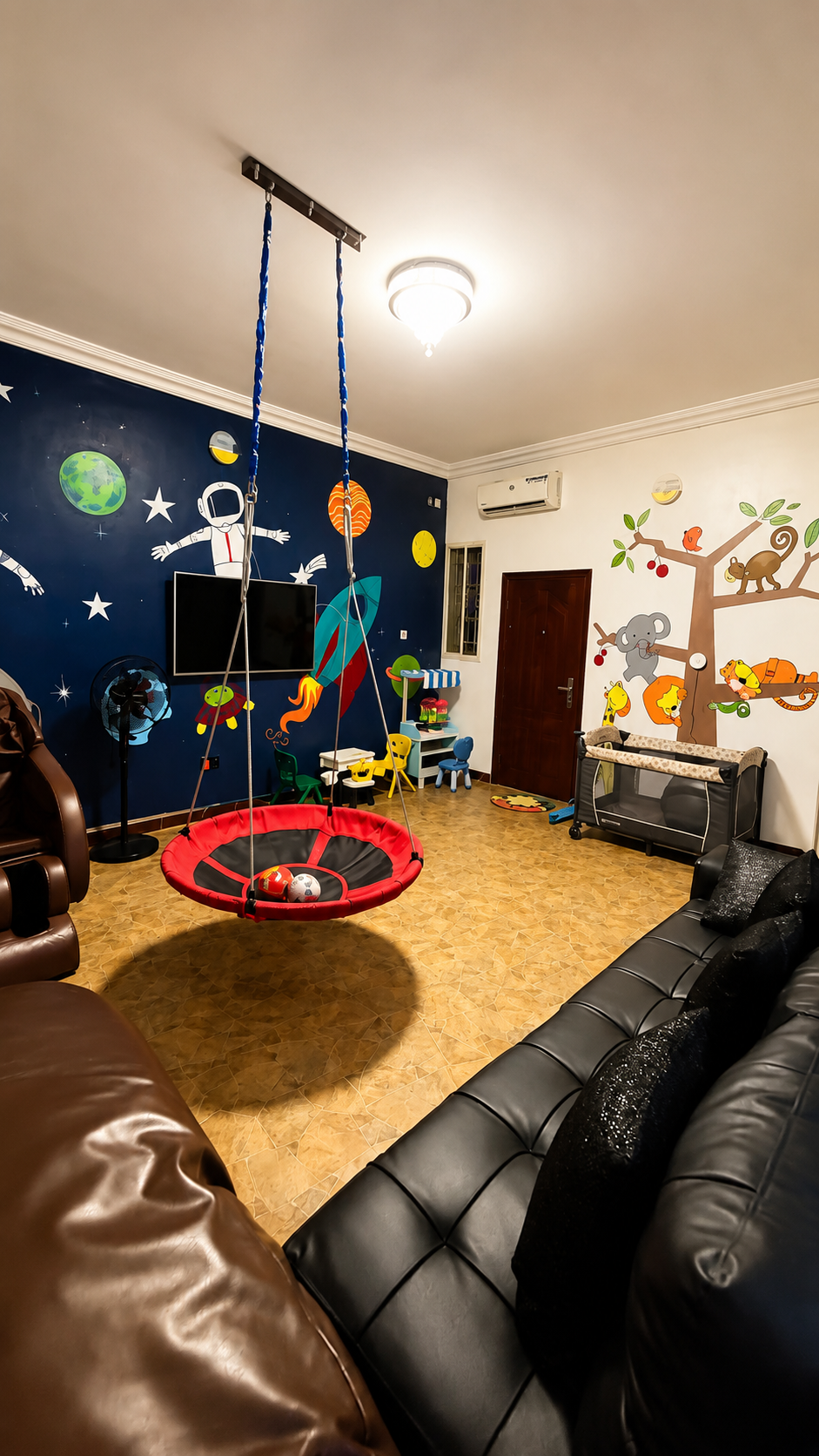 Gold 7 Residence kids lounge with swing, cot and toy kitchen